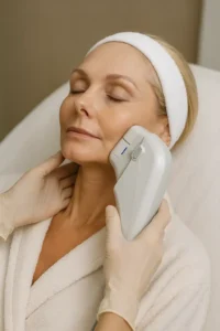 Woman receiving HIFU non surgical facelift treatment Stoke-upon-Trent
