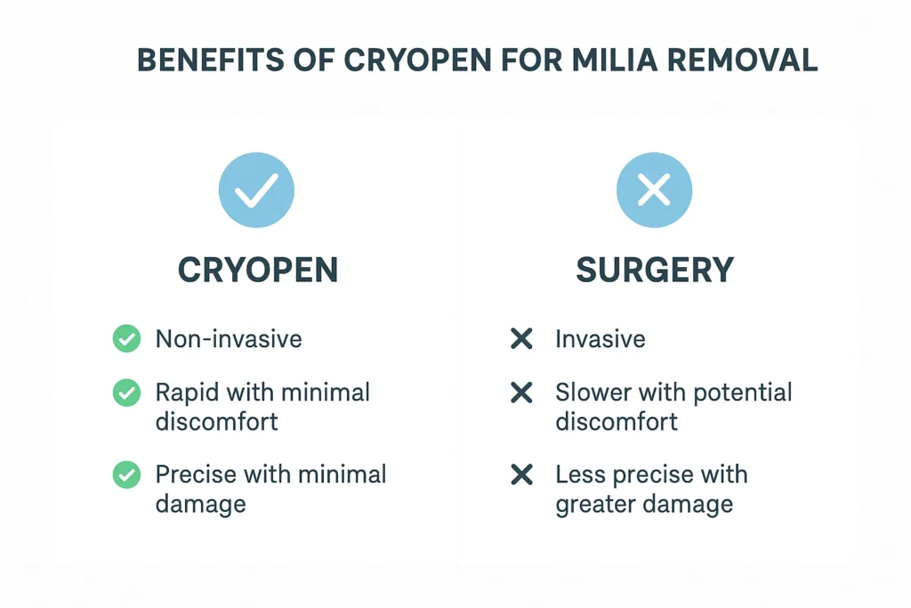 Benefits of cryopen for milia removal Stoke-upon-Trent compared to surgical treatments.