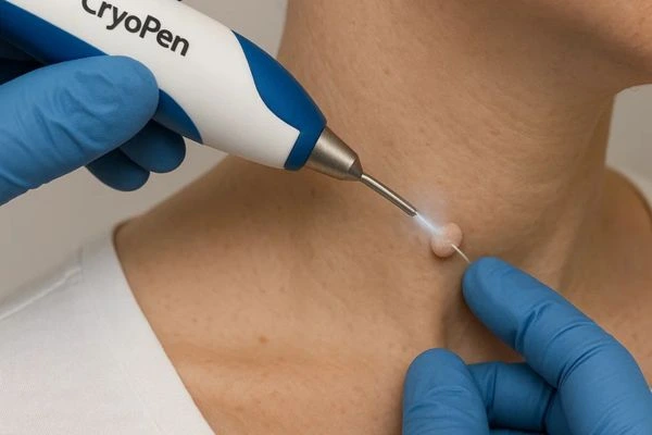 Person receiving Cryotherapy skin tag removal Stoke-upon-Trent