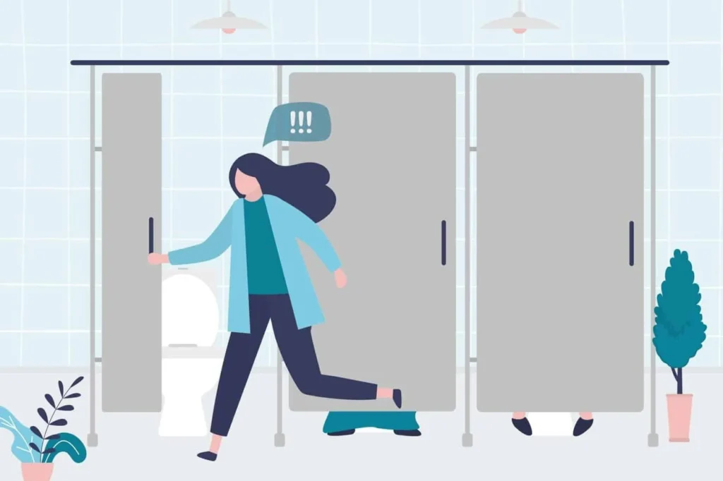 graphic of Urine incontinence Stoke-upon-Trent woman running to the toilet.
