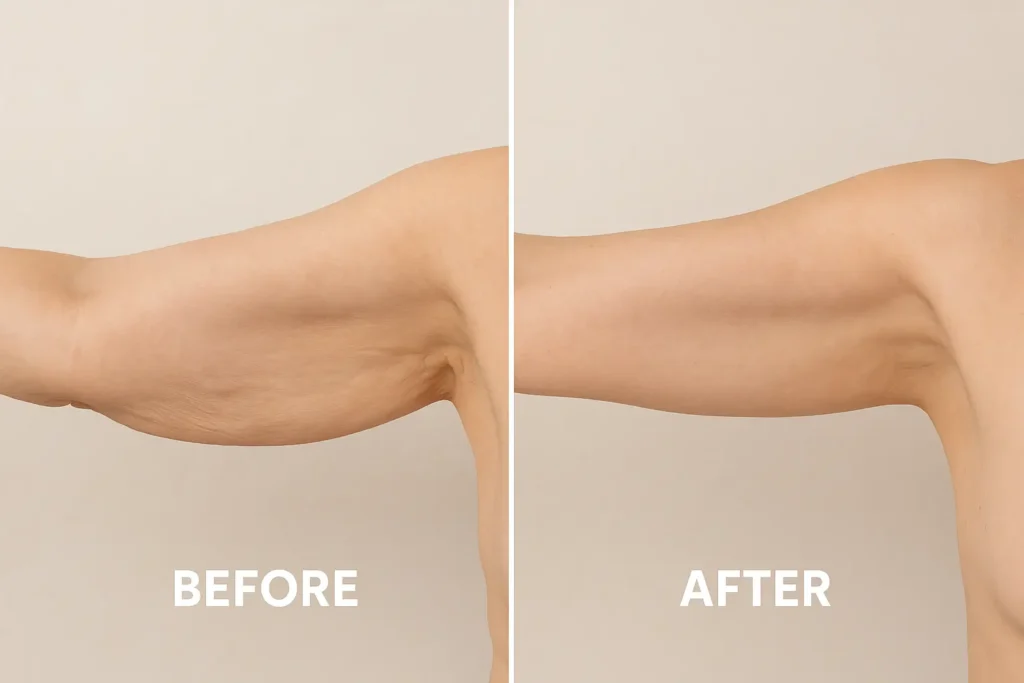 Picture of LA LIPO Stoke-upon-Trent before and after results of skin tightening treatment on the upper arms.