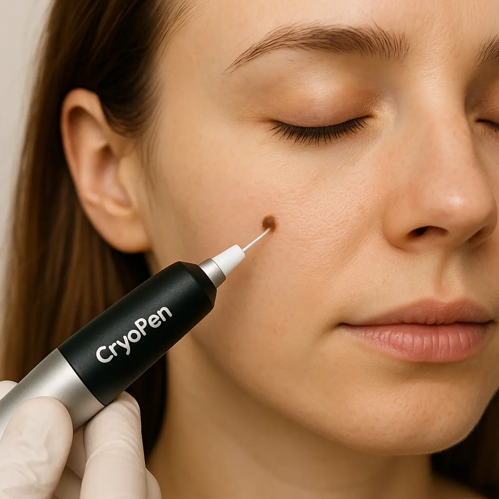 woman receiving facial mole removal Stoke-upon-Trent using cryopen